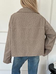 DAZY Chaqueta casual corta y suelta de mujer con cuello vuelto y tela texturizada - Caqui - Ver 5