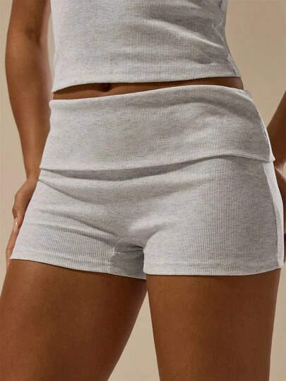 MUSERA ESSENTIALS Ribbade, vikta minishorts med vikbar midja, enkla sommar- och semesterbyxor