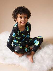 SUMWON Kids Dreamy Night Pajama Set With Sleeping Elephants On Moon Stars Pattern Long Sleeve Winter Bedtime Sleepwear Nightwear Lounge Set , Casual And - Navy Blue - View 5