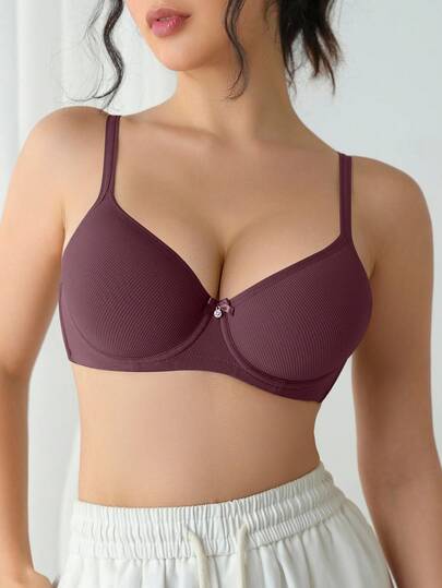 DesireSculpt 1pc Women's Lingerie Bra With Bow Decor And Inner Wire, Single