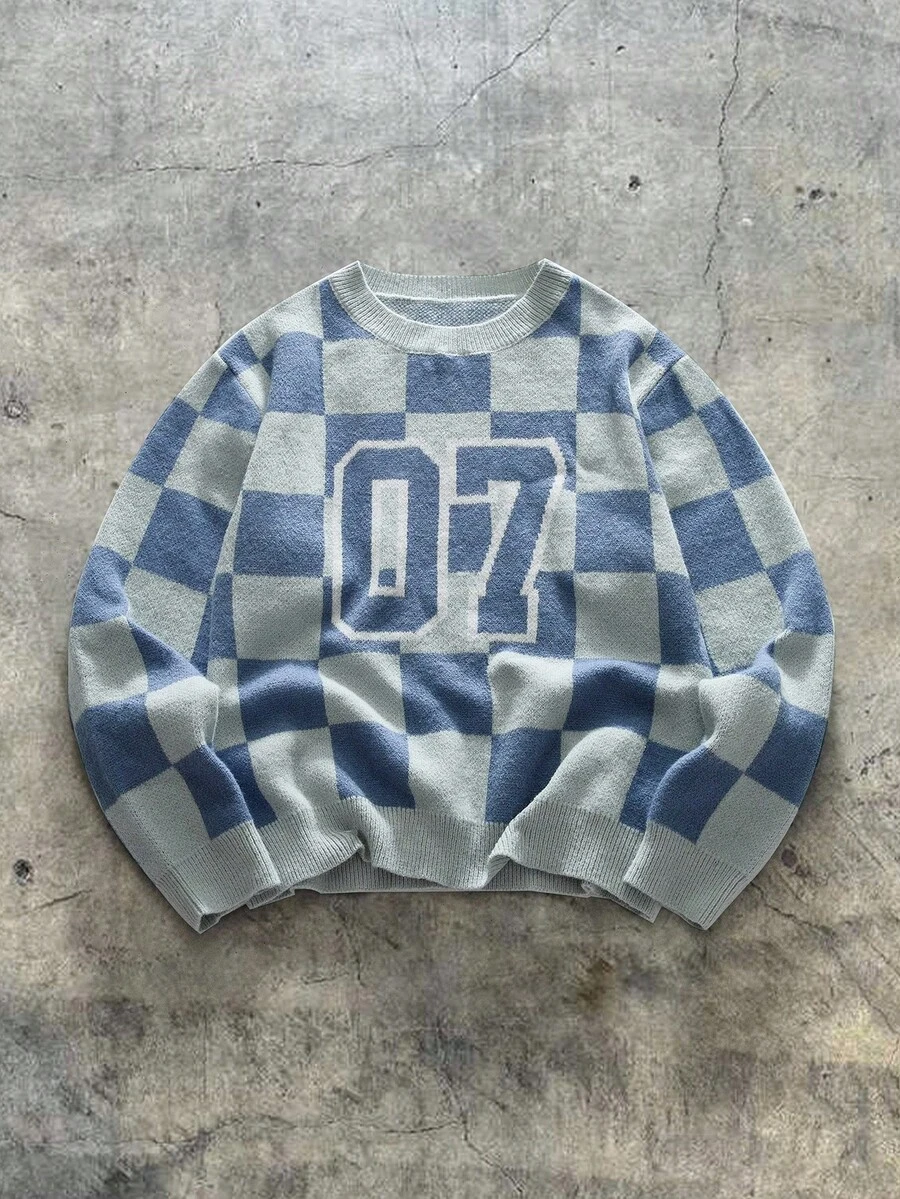 AXEPEAK Jersey casual de hombre con estampado a cuadros, otoño/invierno - Gris - Ver 1