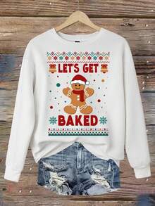 SHEIN LUNE Women Vintage Christmas Printed Loose Fit Crew Neck Christmas Sweatshirt Women Autumn Winter