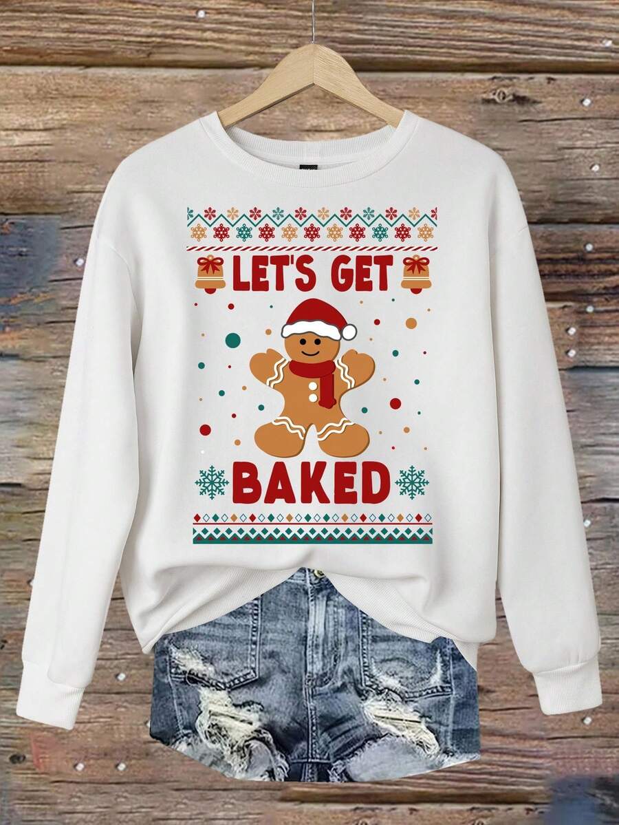 SHEIN LUNE Women Vintage Christmas Printed Loose Fit Crew Neck Christmas Sweatshirt Women Autumn Winter