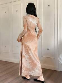 Feyla Elegantes Kleid mit V-Ausschnitt und Langarm für Frauen