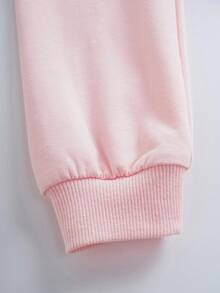 DORA | SHEIN Young Girl Cute Minimalist Cartoon Dora Graphic Print Hooded Long Sleeve Loose Pink Dress - Pink - View 4