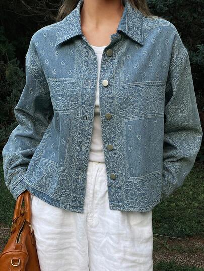 DAZY 秋冬女士休闲复古宽松翻领长袖休闲街头牛仔夹克和外套