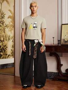 SWAVVY Quần dài thêu sọc xanh rộng rãi thời trang nam cỡ tiêu chuẩn - màu đen - Xem 4