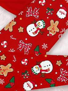 SHEIN 青少年女孩休闲简约圣诞可爱卡通圣诞老人、姜饼人、雪人、圣诞树、铃铛、拐杖糖、雪花图案短袖圆领 T 恤和舒适紧身裤睡衣套装 - 彩色 - 查看 6