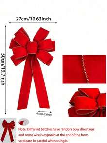 1/2Pcs Large Christmas Bow,Red Christmas Bows Outdoor Decorations,12"X20" Large Velvet Wreath Bow With Glitter String Gold Edge For Xmas Tree Topper Home Front Door Decor,Christmas Tree Topper Bow, Christmas Home Wreath Tree Decoration - Multicolor - View 10
