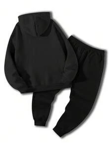 Manfinity Homme Men's Hooded Sweatshirt Set, Winter Cozy Fall & Winter Styles Winter Clothes - Black - View 4