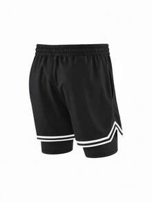 Sport MetroGents 男式条纹字母印花抽绳腰运动短裤 - 黑色 - 查看 2