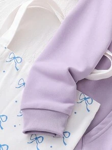 少女休闲可爱粉色蝴蝶结刺绣卫衣 - 淡紫色 - 查看 3