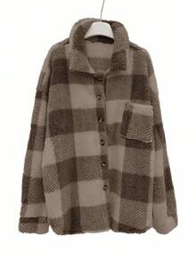 INAWLY 女士秋冬时尚通勤格子常规夹克 - 摩卡棕 - 查看 7