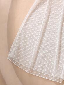 DelicateAllure 性感缎面与网纱撞色透视睡裙，娃娃衫，时尚秋季款 - 白色 - 查看 5