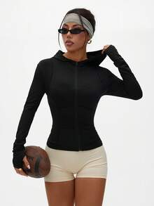 Dewbera Casual Solid Color Hooded Sports Jacket - Black - View 3