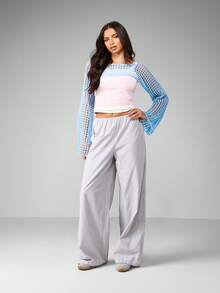 MISSGUIDED Fishnet Mesh Knit Bell Sleeve Shrug Bolero Layering Crop Top Ultra Cropped Y2K Fashion Sweater Fall Winter Outerwear Streetwear - Blue - View 4