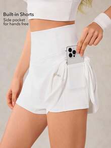 OutZeal Tummy Control High Waist Built-In Shorts Pleated Shorts Tennis Gym Sports - White - View 4