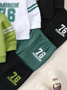 SHEIN Playful Pals 6pcs/Set Baby Boy Letter & Stripe Print Long Sleeve Crew Neck Sweatshirt And Jogger Pants Set, Baby Hoodies, Trousers, Baby Boy Sportswear Set, Infant Activewear, Black/White/Gray, Suitable For Autumn/Winter Winter Clothes - Multicolor - View 5