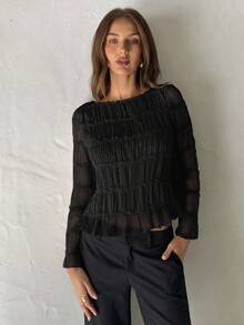 Aloruh 女士优雅雪纺蕾丝拼接上衣，适合秋冬季节、毕业典礼、教师节、返校季等场合穿着。 - 黑色 - 查看 7