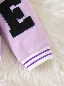 SHEIN Elladie kids 年轻女孩紫色长袖纽扣秋冬夹克，时尚甜美针织开衫毛衣外套 - 紫色 - 查看 7