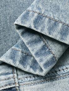 DAZY 女士牛仔衬衫领衬衫和长款直筒牛仔裙优雅都市休闲牛仔套装 - 淺色水洗藍 - 查看 7