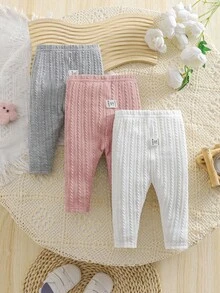 SHEIN Bộ 3 quần dài lưng thun dệt kim cho bé trai/bé gái sơ sinh, đa năng cho mùa xuân, hè, thu và đông - Nhiều màu - Xem 2