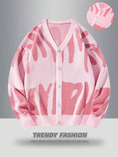 Manfinity EZcore Cardigan casual à motif de lettre avec boutons devant pour hommes grande taille, automne/hiver