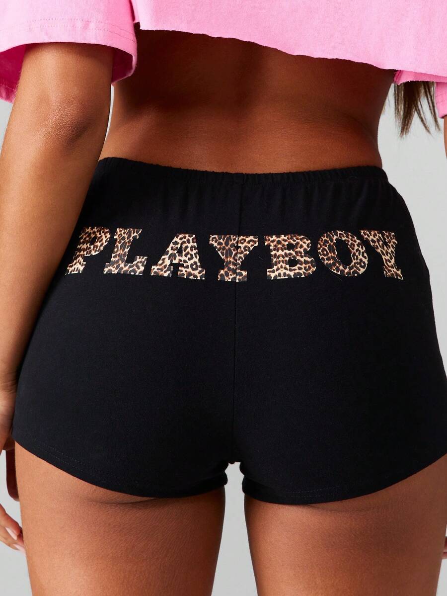 Missguided x Playboy Quần short cạp cao họa tiết da báo dành cho nữ dự tiệc câu lạc bộ - màu đen - Xem 1