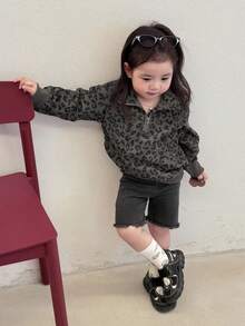 DAZY 女婴豹纹长袖休闲卫衣 幼儿女童服装 - 灰色 - 查看 4