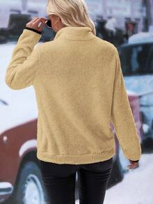 SHEIN LUNE Women's Casual Stand Collar Warm Sweatshirt, Autumn/Winter - Khaki - View 2