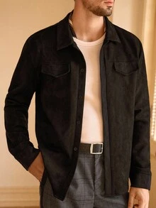 Mainfolk Camisa casual y versátil de unicolor para hombre, otoño - Negro - Ver 6