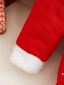 SHEIN Playful Pals Baby Jungen süßes Weihnachtsmuster bedruckter Fleece-gefütterter Romper mit Druckknopfverschluss und Mütze, Herbst/Winter