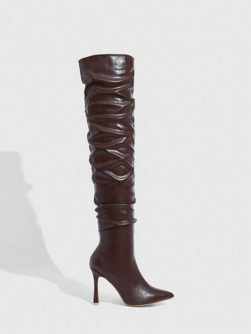 CUCCOO SZL Women's Fashion Pointed Toe Stiletto Heel Tall Boots, Coffee Color, Slouchy Thigh High Boots, Wrinkle Sexy Party Club High Heel Over-The-Knee Boots For Christmas Spring Shoes