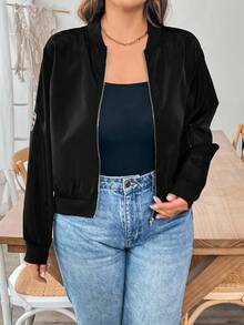 SHEIN Essnce Áo khoác bomber xanh lá cây cỡ lớn dành cho nữ mùa thu thời trang mới công sở thường ngày cho phụ nữ mùa thu quần áo nữ tay dài cho phụ nữ mùa thu áo khoác cho phụ nữ thường ngày đi làm - màu đen - Xem 3