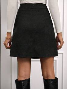 SHEIN Clasi Bộ váy nhung kẻ sọc Houndstooth dành cho nữ, váy chữ A xẻ tà dành cho nữ - Nhiều màu - Xem 4