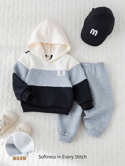 Cozy Pixies 2件套男婴柔软针织连帽卫衣和松紧腰慢跑裤套装