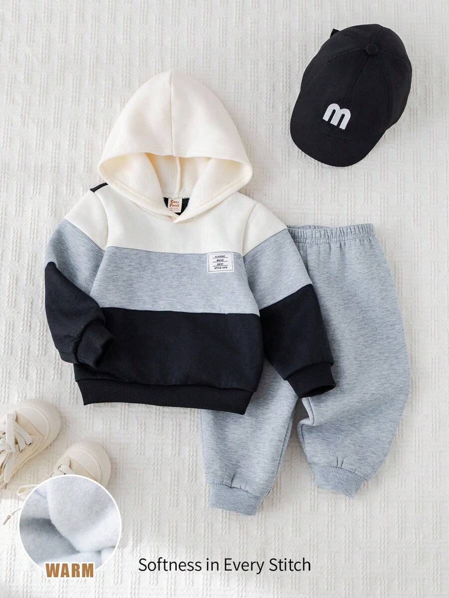 Cozy Pixies 2件套男婴柔软针织连帽卫衣和松紧腰慢跑裤套装 - 彩色 - 查看 1