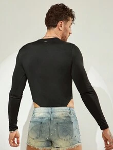 FeverCity Herren eng anliegender langärmeliger Mesh-Patchwork-Bodysuit, Herbst