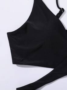 Swim Vcay Summer Beach Solid Bikini Set Crisscross Tie Back Bra & Overlap High Waisted Bottom 2 Piece Bathing Suit