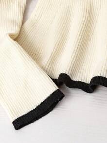 SHEIN PETITE French Elegant Square Neck Small Elastic Slim Long Sleeve Sweater, Autumn Back To School, Christmas New Year Party Graduation - Apricot - View 5