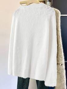 SHEIN Clasi Plus Size Women Solid Color Sequin Knit Pullover Sweater, Elegant Casual Autumn/Winter Sweater Suitable For Halloween, Christmas, Back To School