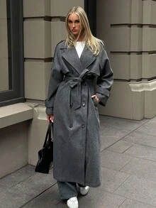 Aloruh Damen Anthrazitgrauer Wollmantel, Lässige Pendler-Windbreakerjacke, Herbst/Winter, Winterkleidung für Frauen - Dunkelgrau - Übersicht 5