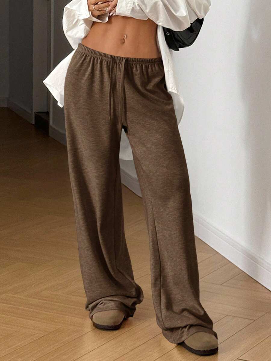 SHEIN EZwear 秋季大码休闲抽绳宽松卡其裤 - 卡其色 - 查看 1