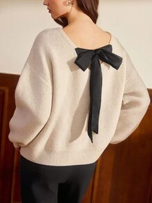 Vintamour Women's Crew Neck Bowknot Casual Sweater Winter Clothes For Women New Year Women's Clothes