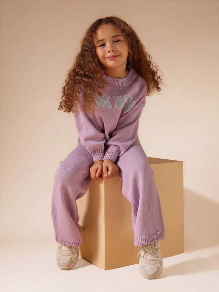 Ribbed Knit Sweater And Wide Leg Pants Set