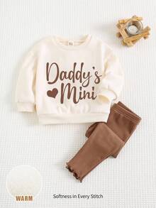Cozy Pixies 2pcs Baby Girl Bowknot Round Neck Drop Shoulder Sweatshirt And Leggings Set Daddy Girl Outfit Daddy Baby Clothes Baby Girl Warm Outfits Mocha Baby Clothes Daddys Mini Baby Outfit Christmas - Multicolor - View 1
