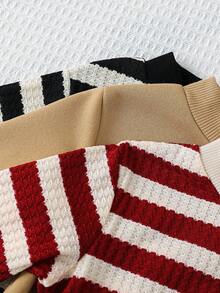 SHEIN 3件套男婴/女婴休闲基本款条纹圆领运动衫，秋冬