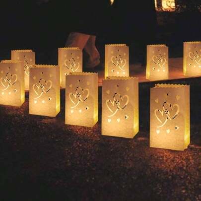 10 piezas de bolsas resistentes al fuego para velas, bolsas blancas para velas para decoración de bodas y fiestas con material reutilizable (las velas no están incluidas), Navidad