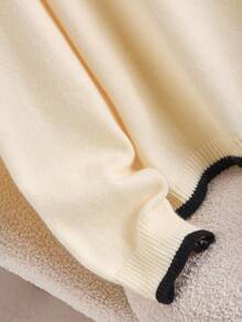 CosyJoli Eleganter französischer Stil Lässig Minimalist Schwarz & Weiß Strick Pullover Für Damen Große Größen, Herbst Winter Kleidung Für Frauen - Beige - Übersicht 3
