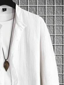 Manfinity Homme Loose Fit Men's Solid Button-Front Shirt (No Tee) - White - View 3